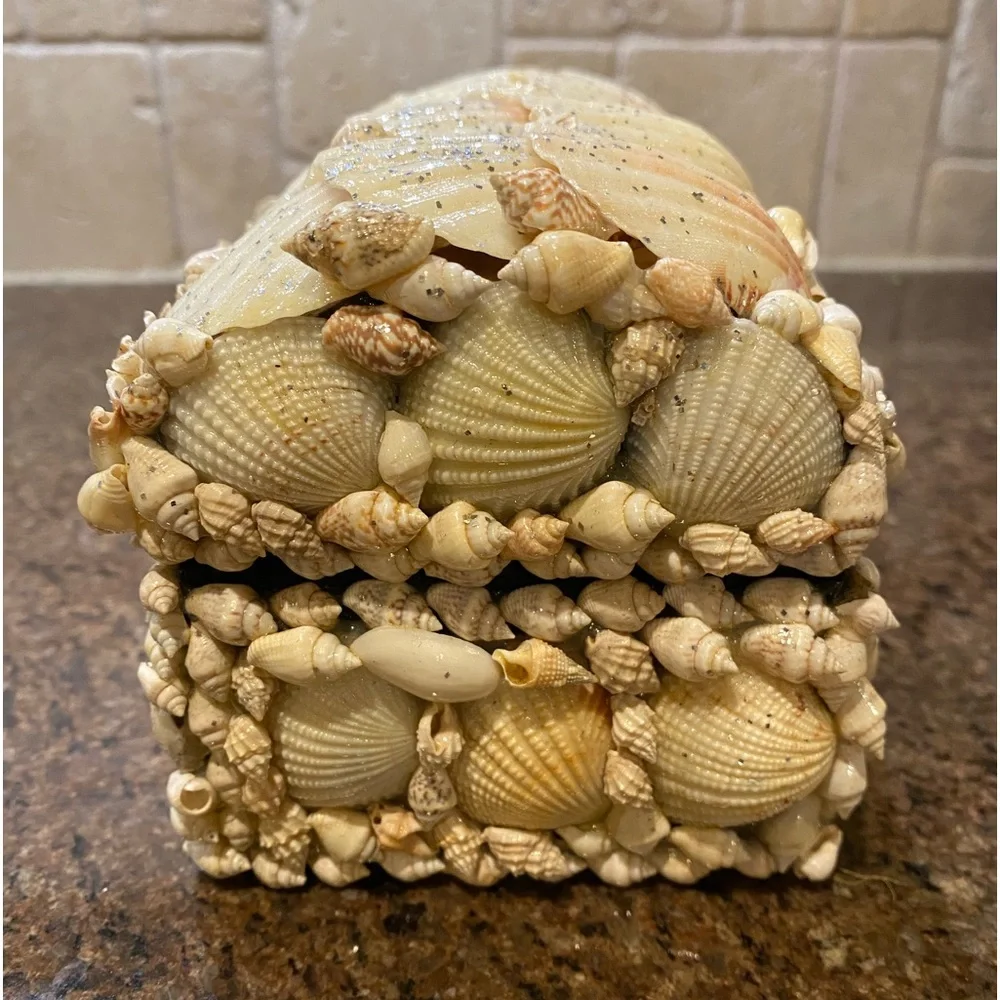 Vintage Handmade Natural Seashell Jewelry Treasure Chest Box